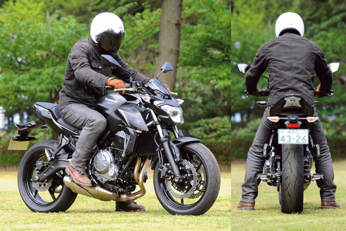 カワサキのZ650の足つき状況。試乗インプレッションライダーは172cmの谷田貝 洋暁