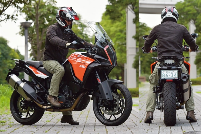 KTM・1290SUPERアドベンチャーSの足つき状況。試乗インプレッションライダーは172cmの谷田貝 洋暁