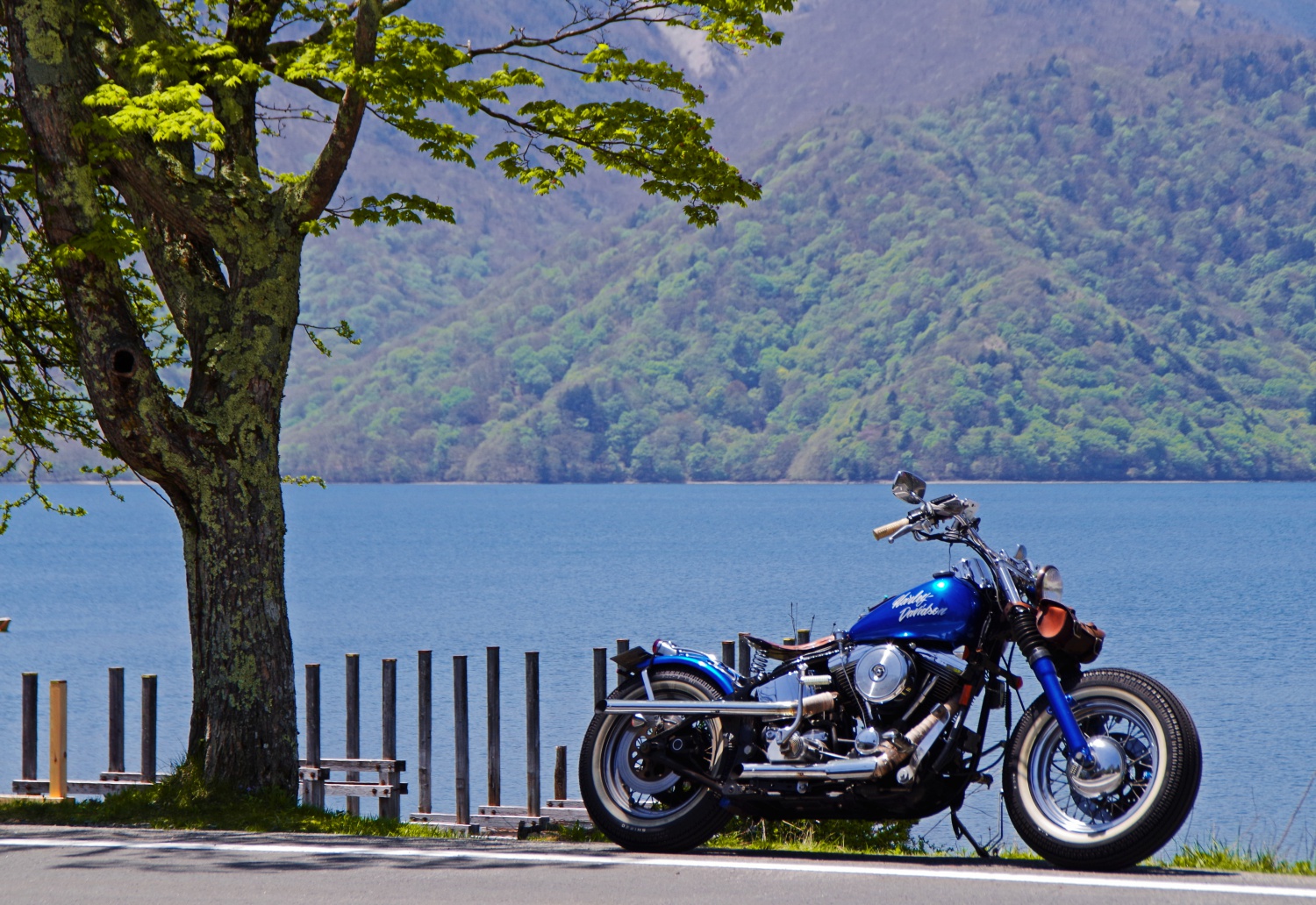湖とバイク