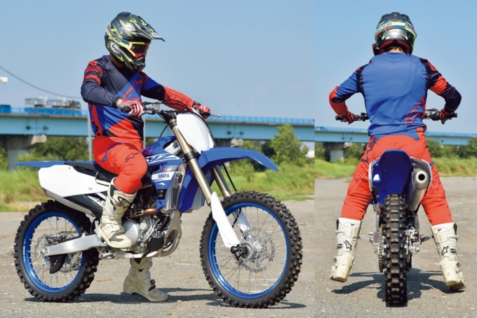 ヤマハのYZ250Fの足つき状況。試乗インプレッションライダーは172cmの谷田貝 洋暁