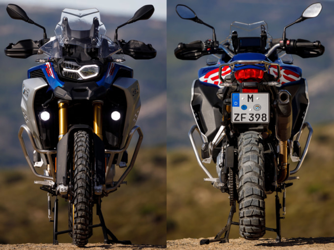 BMW F850GS Adventureのフロントビューとリヤビュー