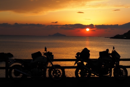 evening sun and motorcycle