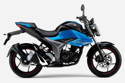 2020年モデル SUZUKI GIXXER150（グラススパークルブラック / トリトンブルーメタリック）左サイドビュー