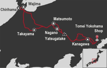 MOTO TOURS JAPANはGO Toトラベルキャンペーン ガイド付きツアー 昇龍道ツアーMAP