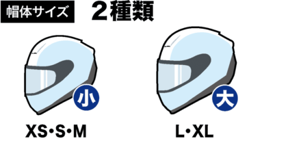 KABUTO EXCEEDの帽体サイズは2種類