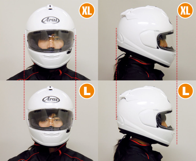 ARAI VECTOR-XのMとLのサイズ比較