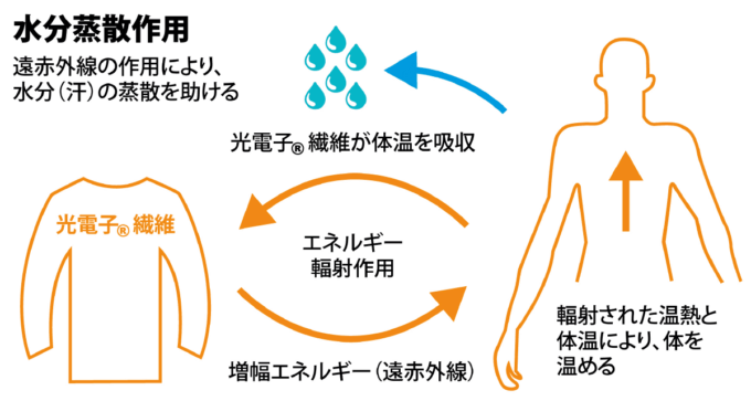 ゴールドウインモーターサイクル 光電子製品の水分蒸散作用の説明図