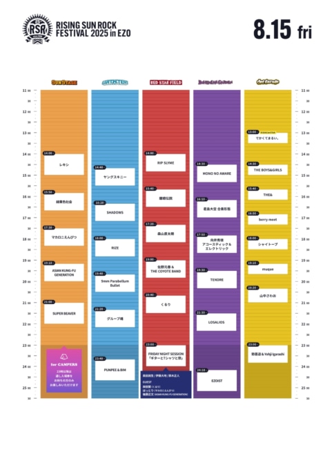 RISING SUN ROCK FESTIVAL 2025 タイムテーブル1日目